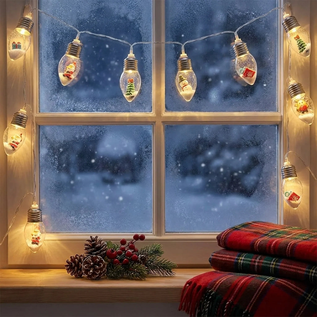 LED Christmas String Lights with Miniature Snow Globe Bulbs and Warm White Glow - Image 3