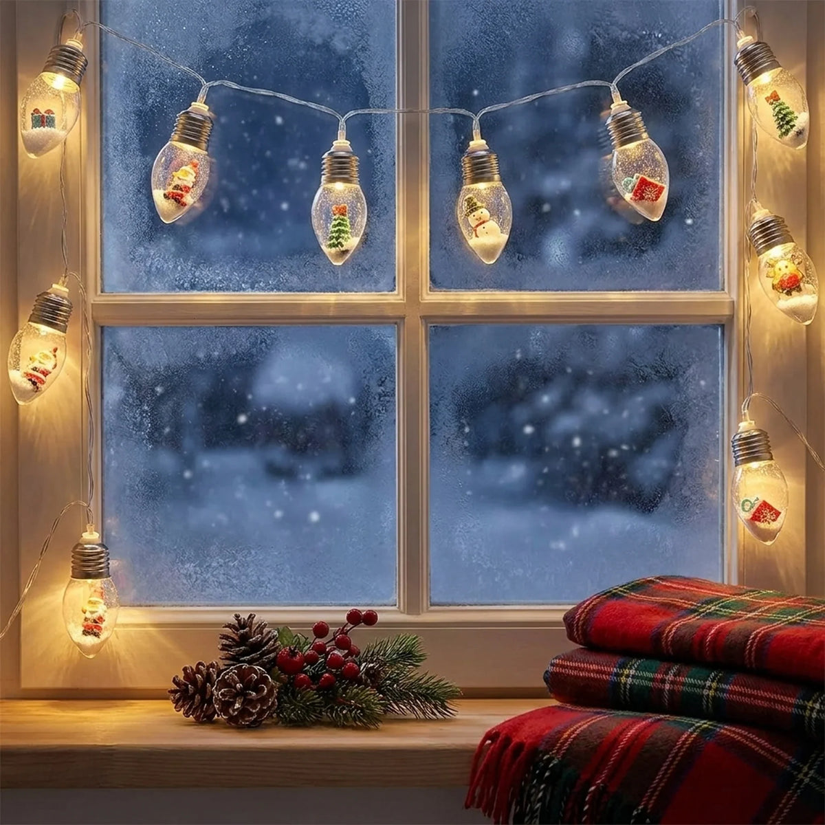 LED Christmas String Lights with Miniature Snow Globe Bulbs and Warm White Glow - Image 3