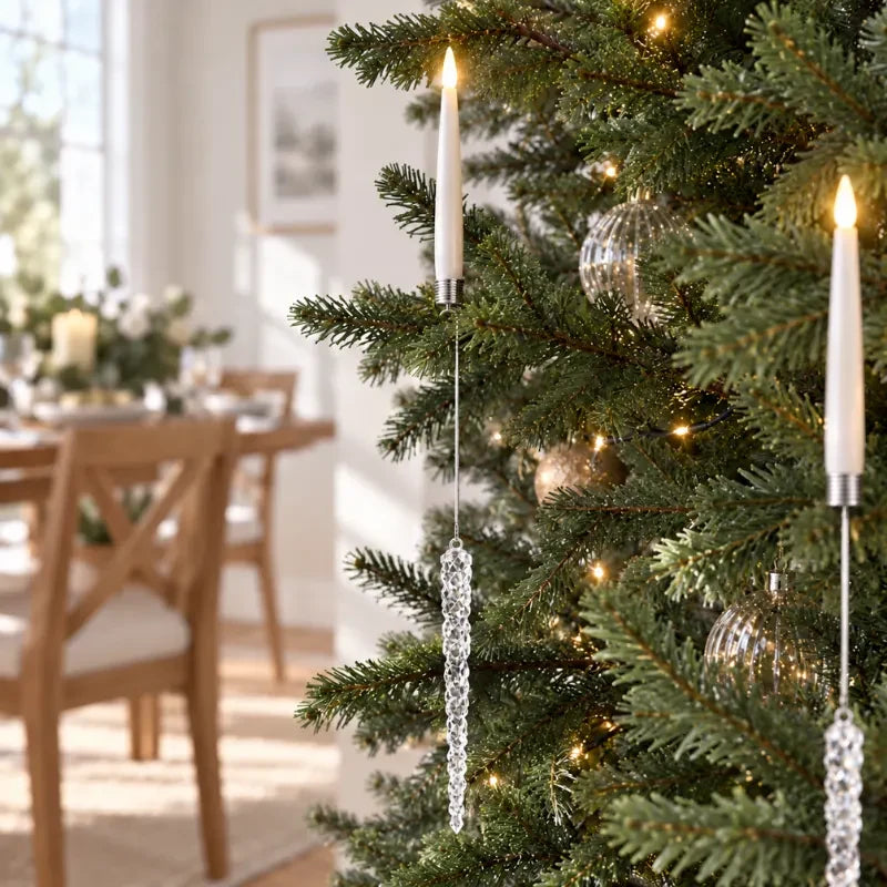 LED Christmas Tree Candles with Flickering Flame and Hanging Crystal Ornaments - Image 13