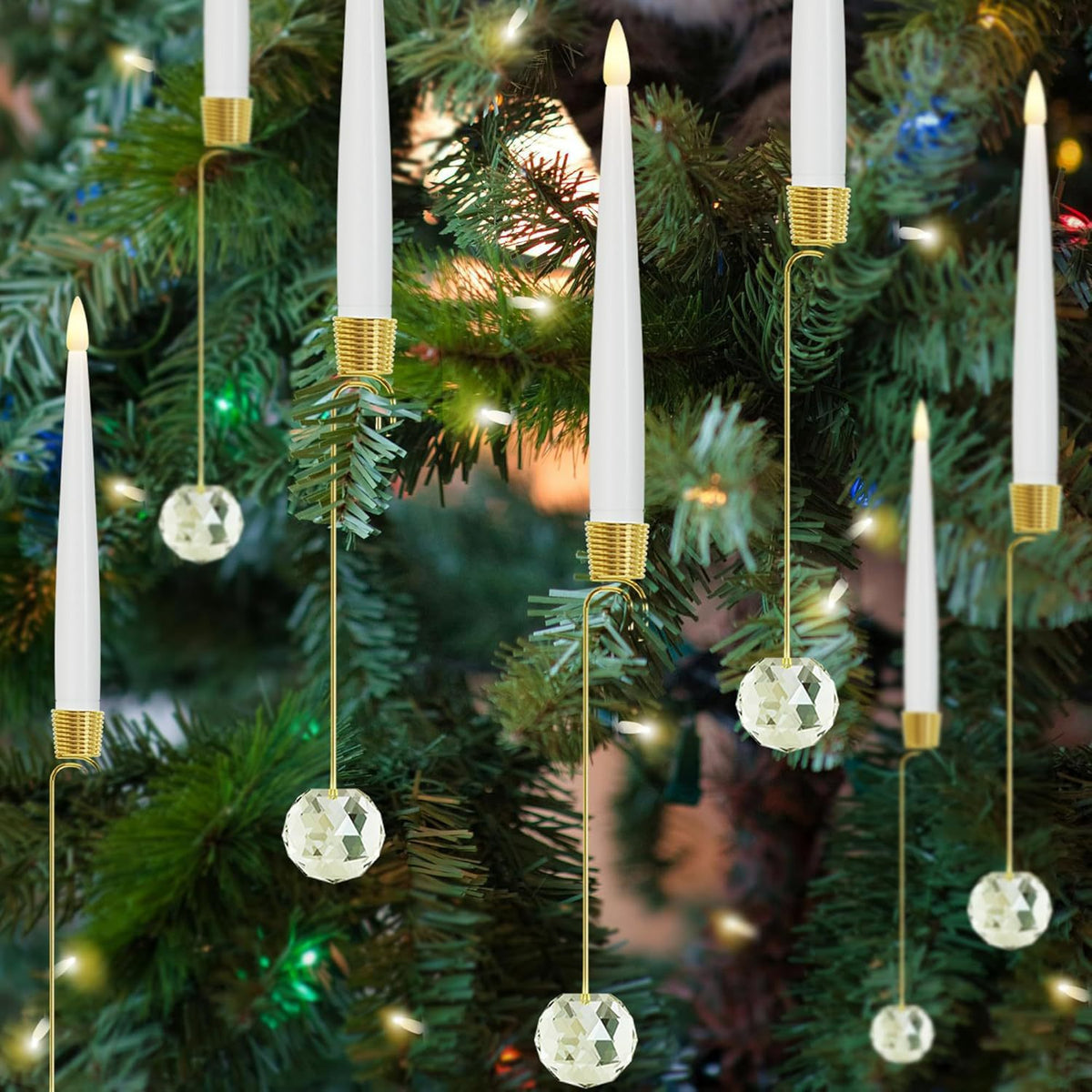 LED Christmas Tree Candles with Flickering Flame and Hanging Crystal Ornaments - Image 16