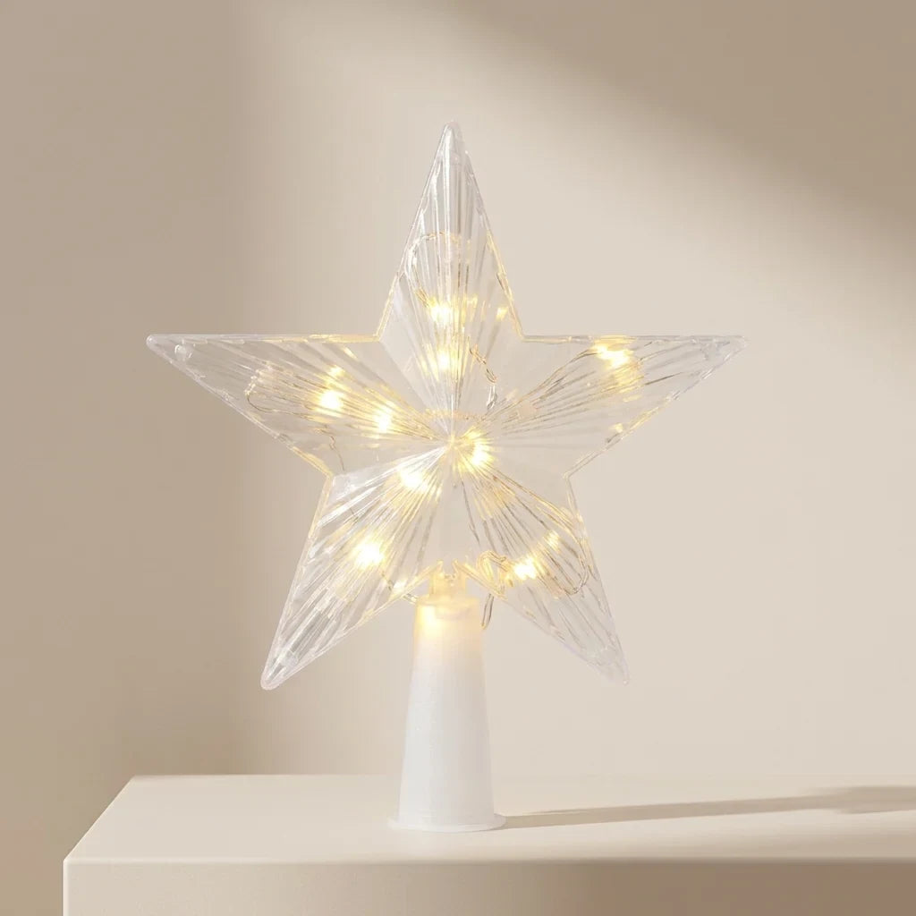 LED Christmas Tree Topper Star with Warm White Lights and Battery Operation - Image 1