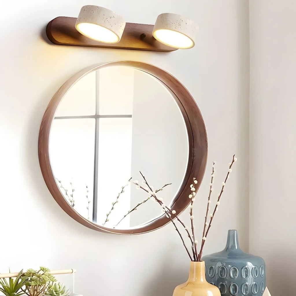 LED Wall Sconce with Travertine Stone and Wood Base Modern Adjustable Lighting - Image 3