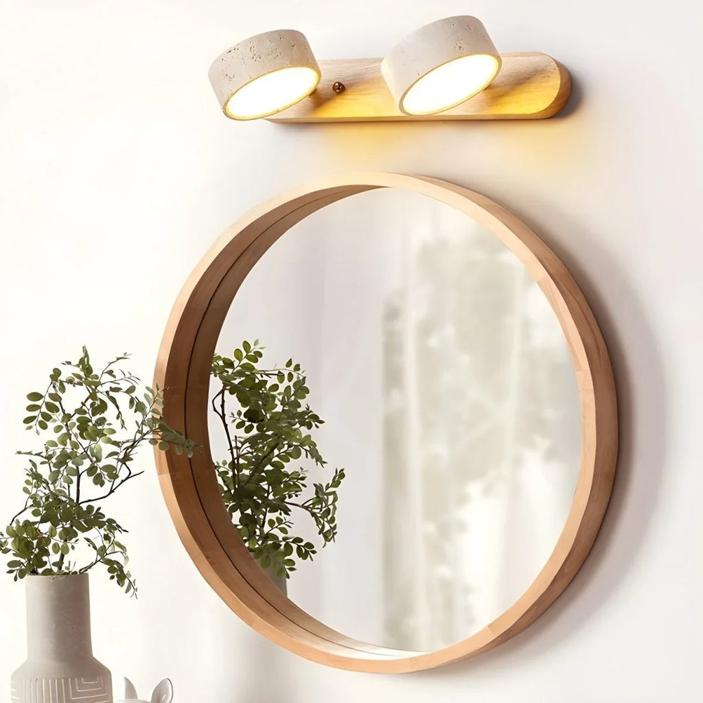 LED Wall Sconce with Travertine Stone and Wood Base Modern Adjustable Lighting - Image 4