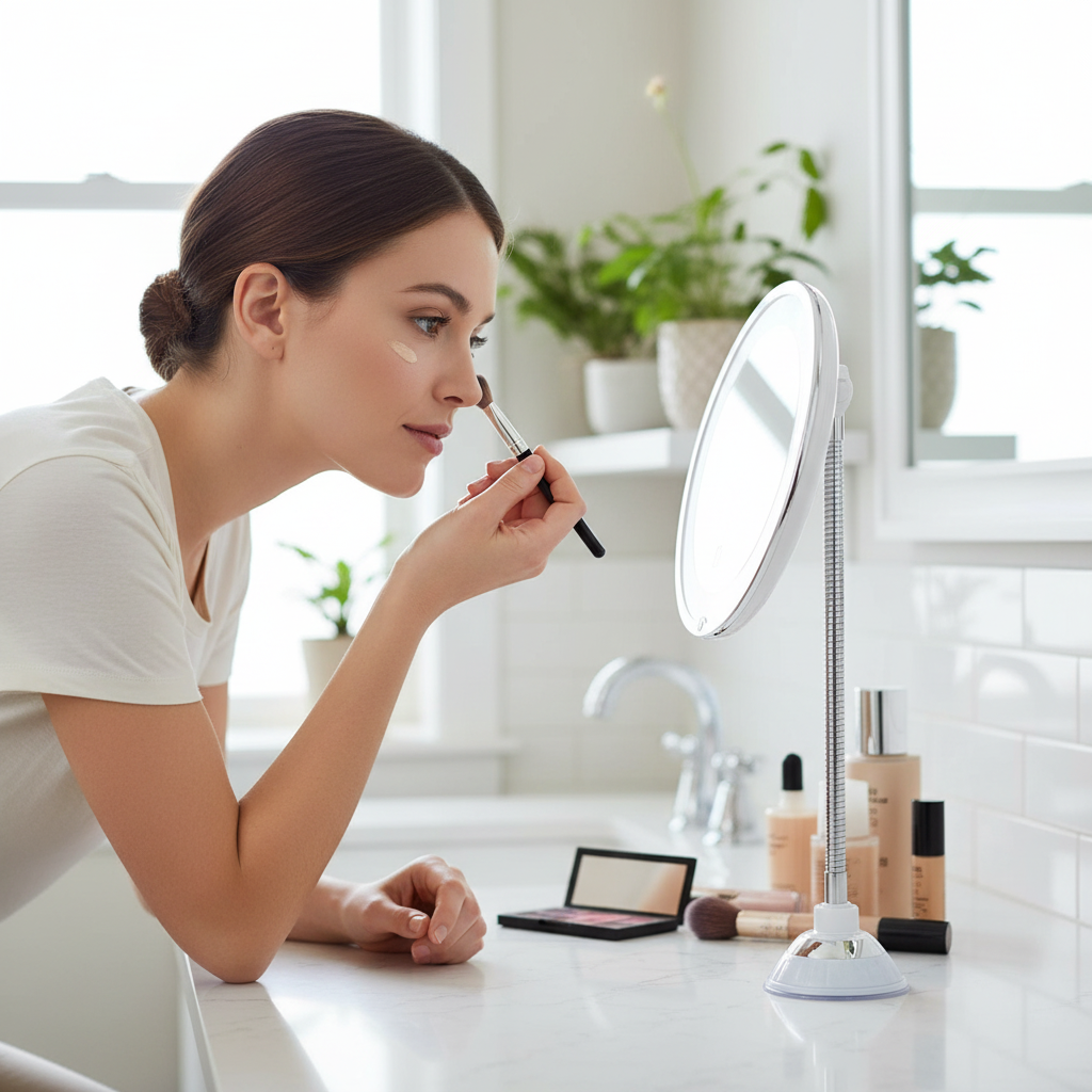 Lighted Magnifying Makeup Mirror with Flexible Gooseneck Suction Mount and 10x LED Light - Image 2