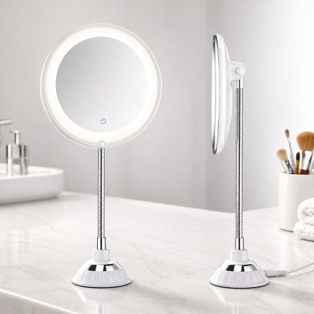 Lighted Magnifying Makeup Mirror with Flexible Gooseneck Suction Mount and 10x LED Light - Image 4