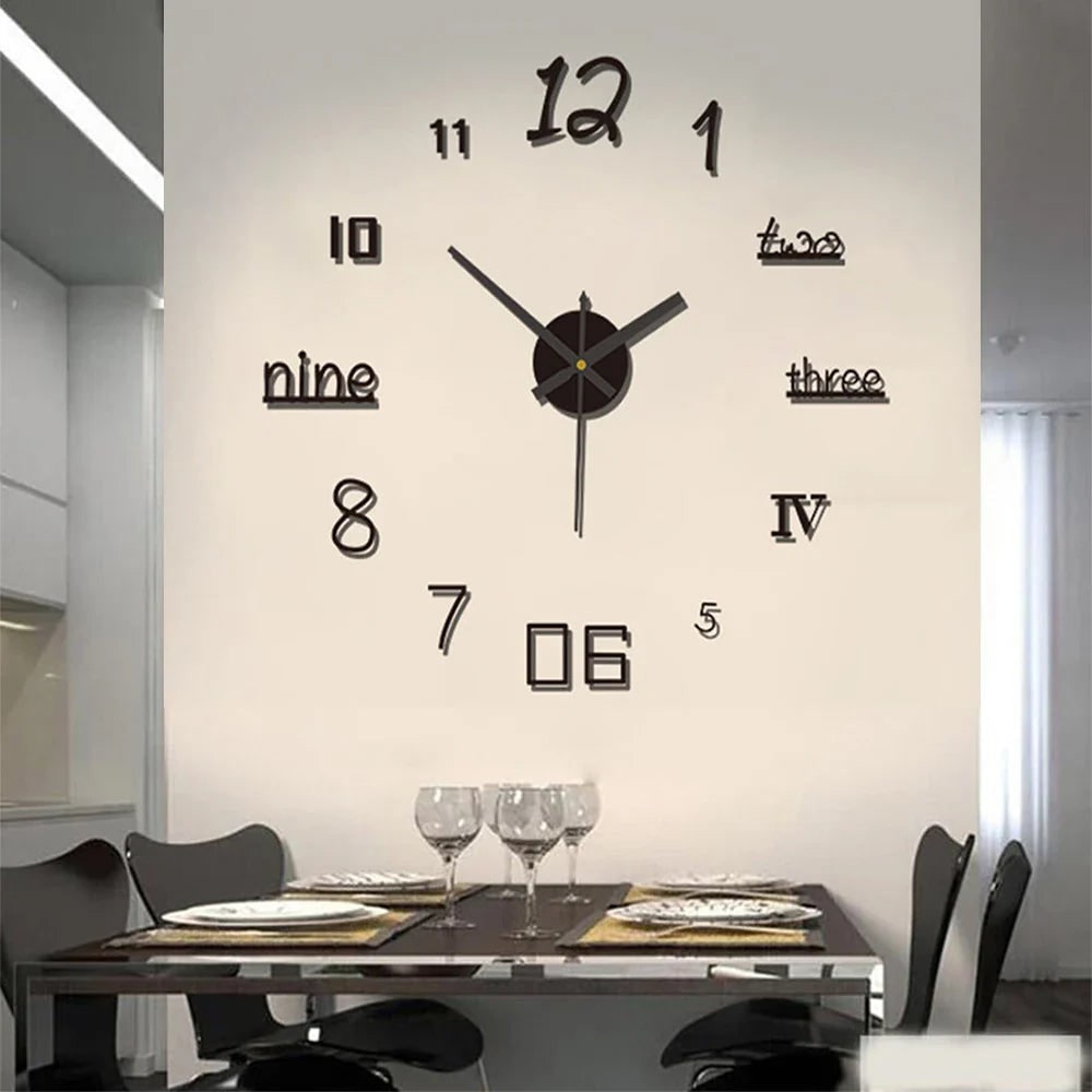 Long Wall Clock with Adhesive Acrylic Numbers and Silent Quartz Movement - Image 2