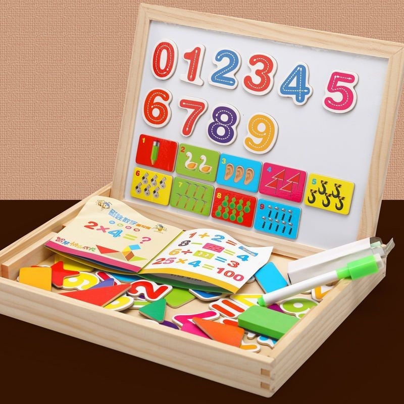 Magnetic Puzzle Board with Double-Sided Easel Whiteboard and Chalkboard Drawing Surface - Image 3
