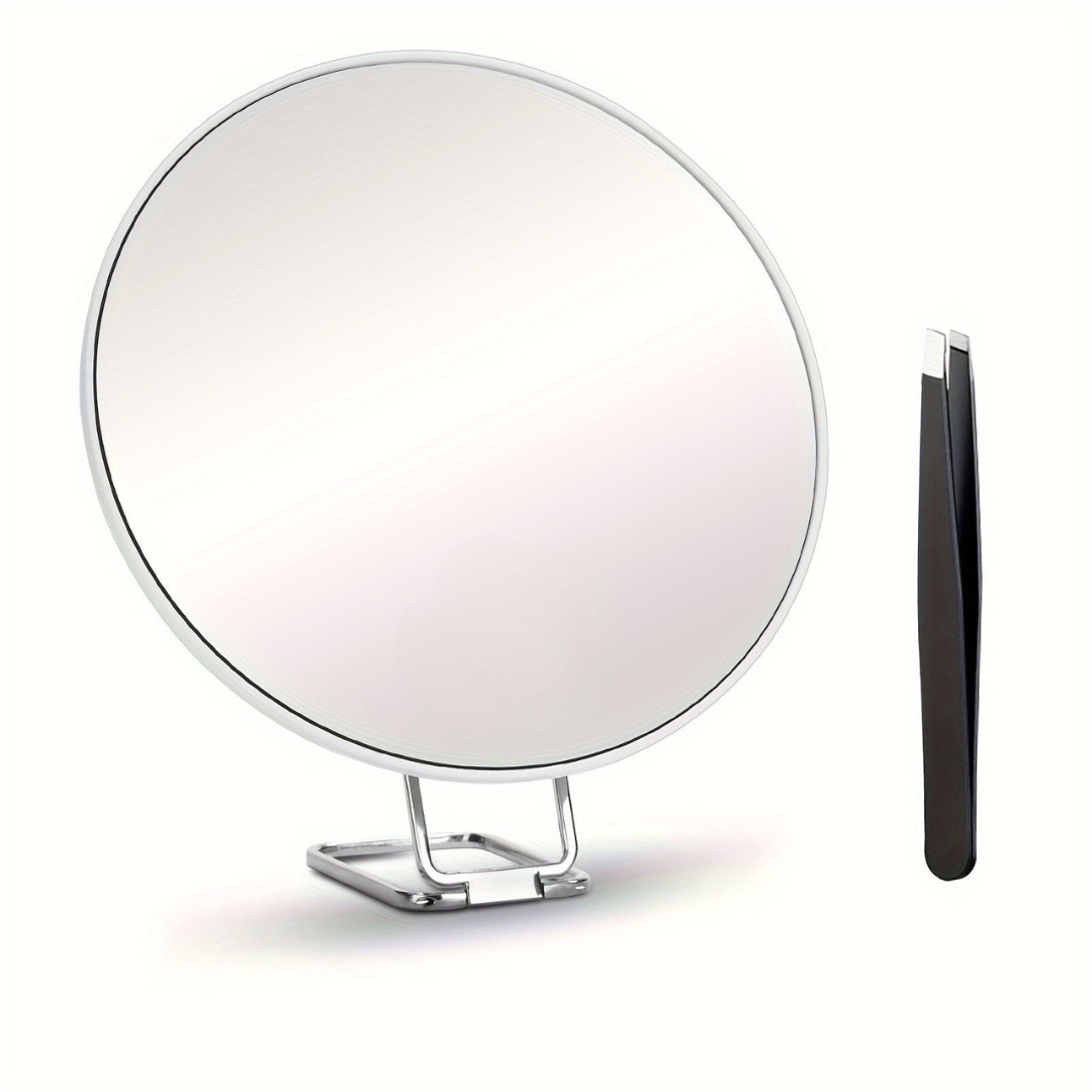 Magnifying Makeup Mirror with Foldable Stand and Tweezers for Tabletop or Wall Mount - Image 6