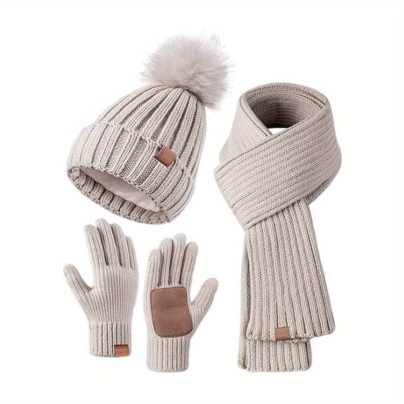 Men's Beanie Hat Scarf Gloves Set Winter Knit Touchscreen Compatible - Image 1