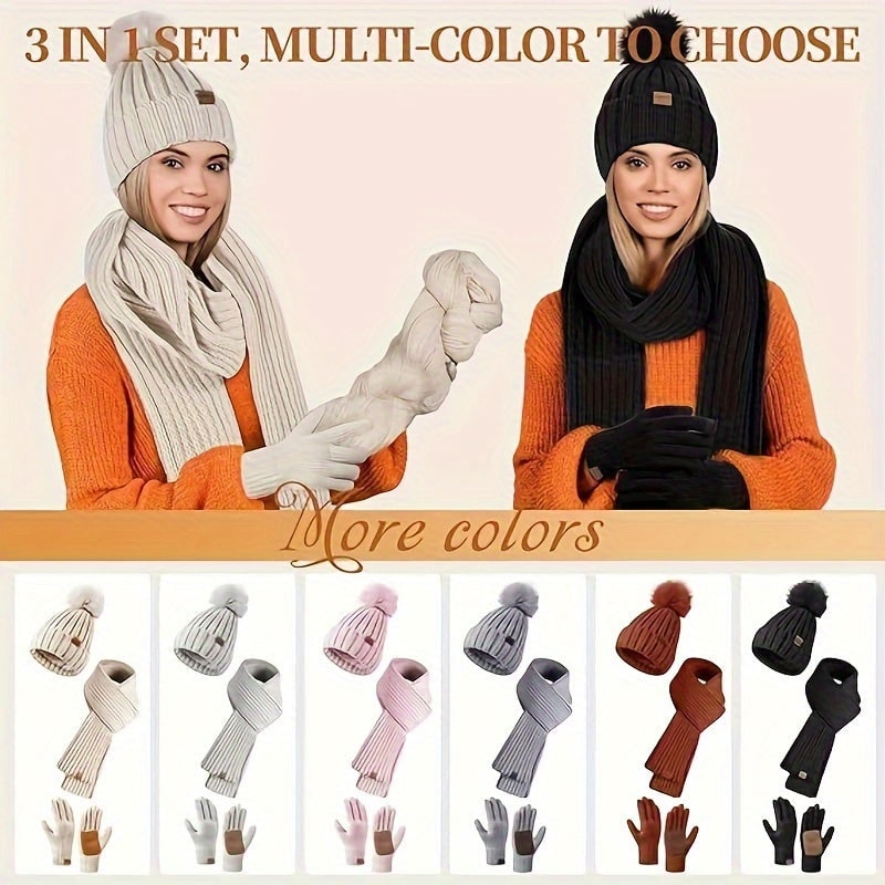 Men's Beanie Hat Scarf Gloves Set Winter Knit Touchscreen Compatible - Image 2