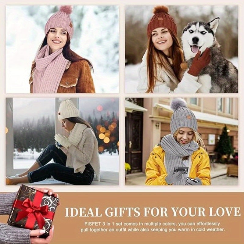 Men's Beanie Hat Scarf Gloves Set Winter Knit Touchscreen Compatible - Image 3