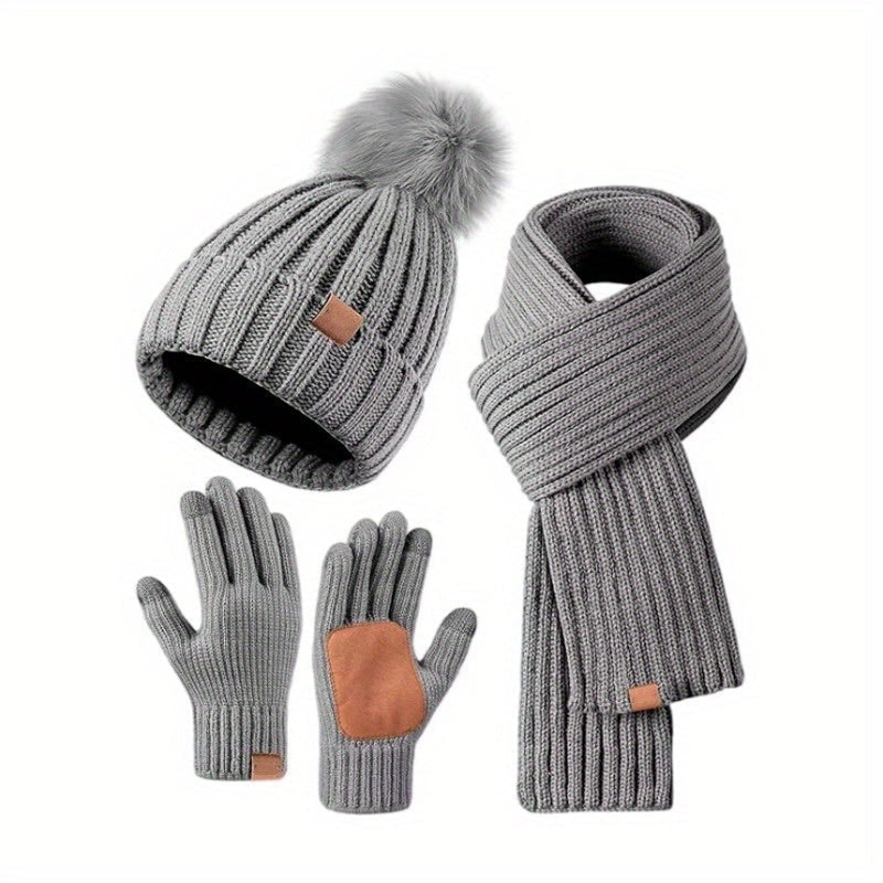 Men's Beanie Hat Scarf Gloves Set Winter Knit Touchscreen Compatible - Image 5