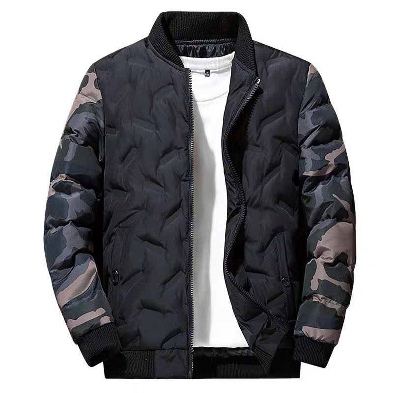 Men's Bomber Jacket Quilted with Camouflage Sleeves and Zip Closure - Image 5