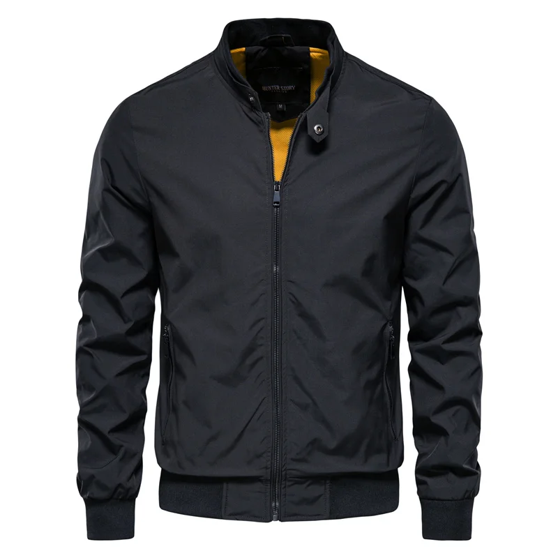 Men's Bomber Jacket with Stand Collar and Zip Closure Aviator Style - Image 1