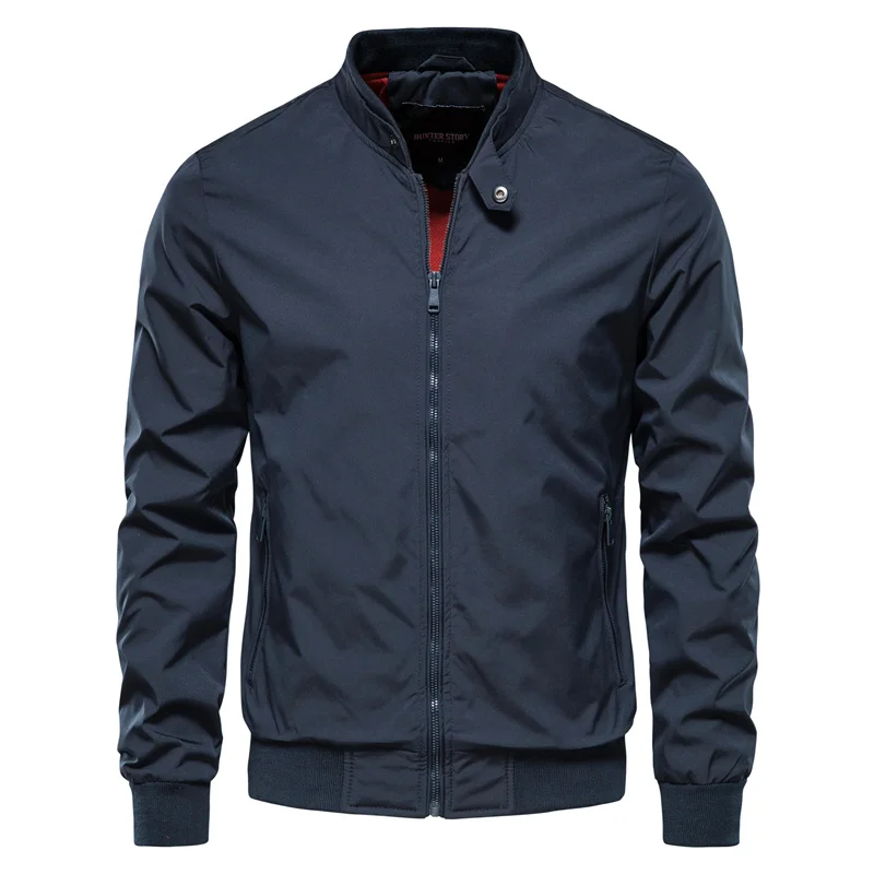 Men's Bomber Jacket with Stand Collar and Zip Closure Aviator Style - Image 3