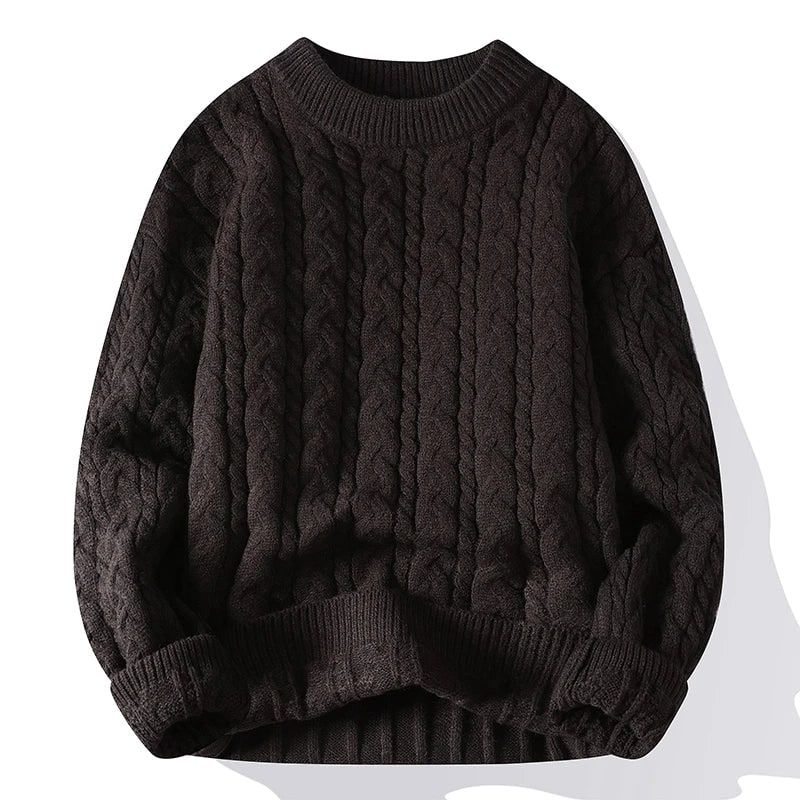 Men's Cable Knit Pullover Sweater with Chunky Pattern and Ribbed Cuffs - Image 4
