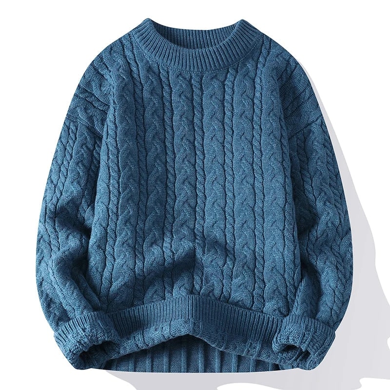 Men's Cable Knit Pullover Sweater with Chunky Pattern and Ribbed Cuffs - Image 5