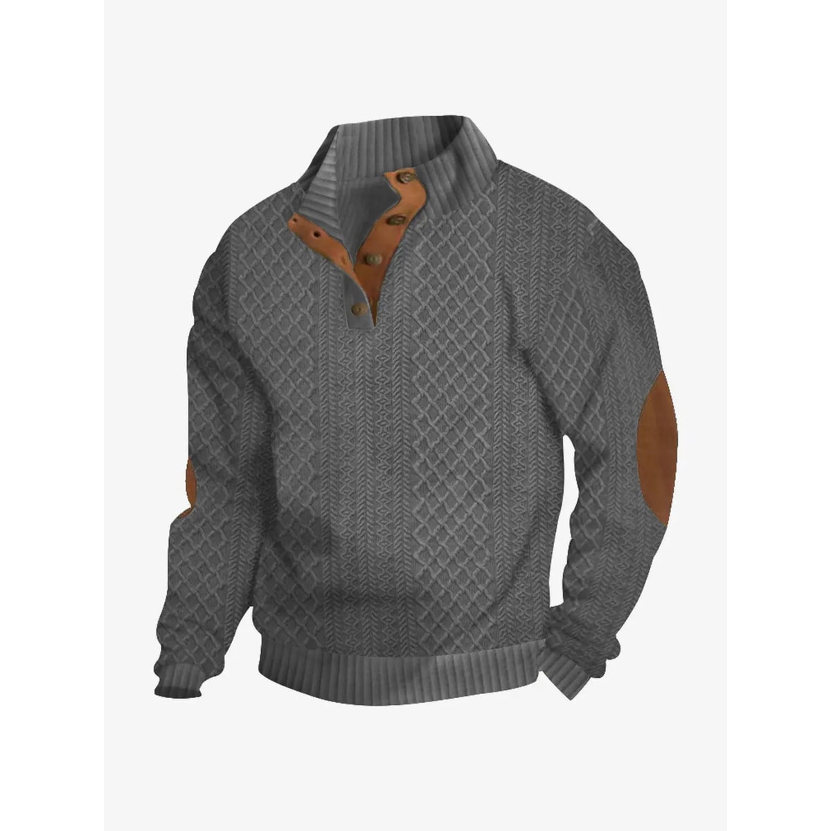 Men's Cable Knit Pullover Sweater with Quarter Button and Elbow Patches - Image 10