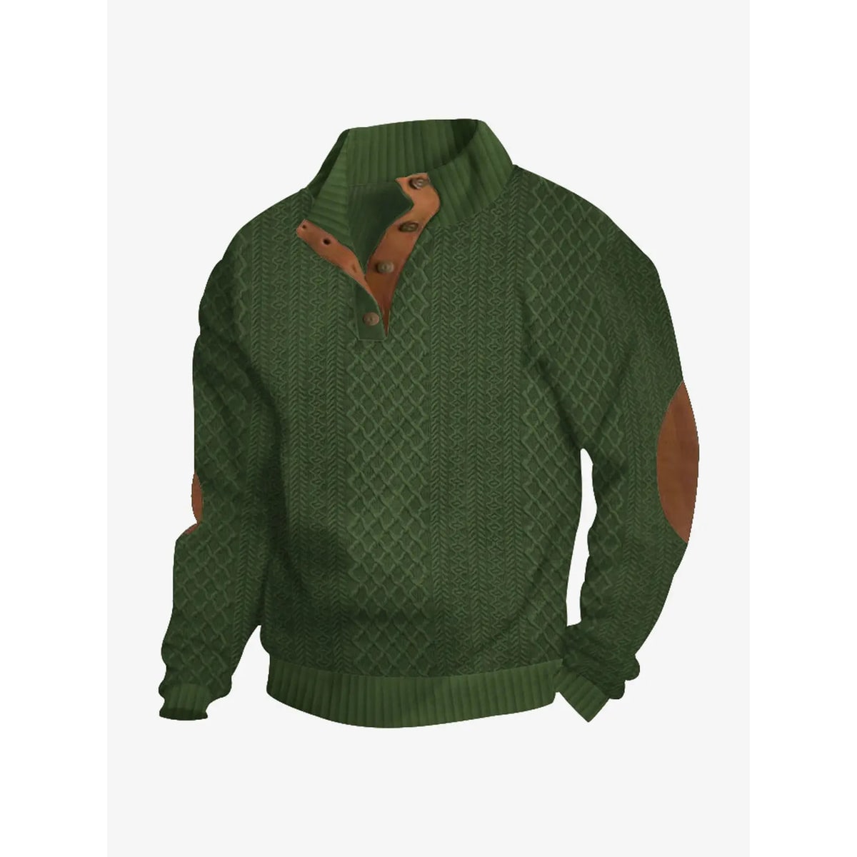 Men's Cable Knit Pullover Sweater with Quarter Button and Elbow Patches - Image 11