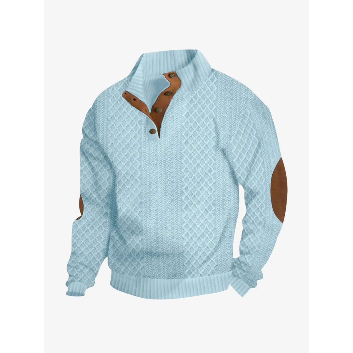 Men's Cable Knit Pullover Sweater with Quarter Button and Elbow Patches - Image 12