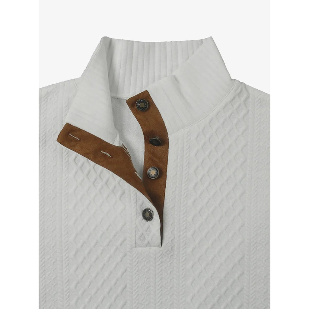 Men's Cable Knit Pullover Sweater with Quarter Button and Elbow Patches - Image 14