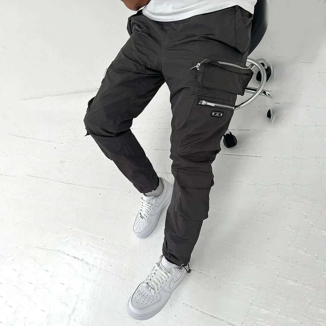 Men's Cargo Utility Pants Tapered with Multiple Zipper Pockets - Image 1