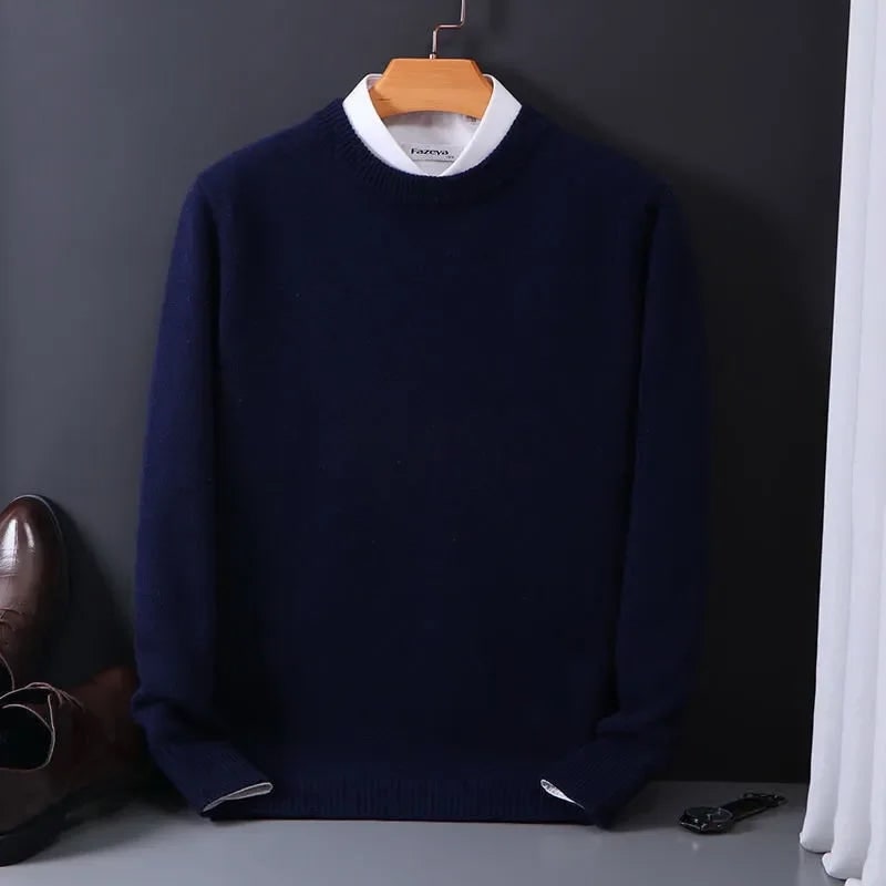 Men's Cashmere Blend Crew Neck Pullover Sweater with Knit Fine Texture - Image 9