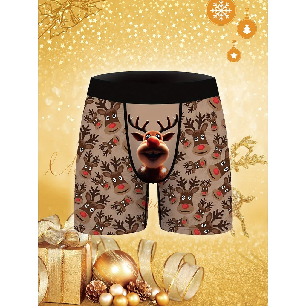 Men's Christmas Boxer Briefs Cotton Reindeer Print with Elastic Waistband - Image 1