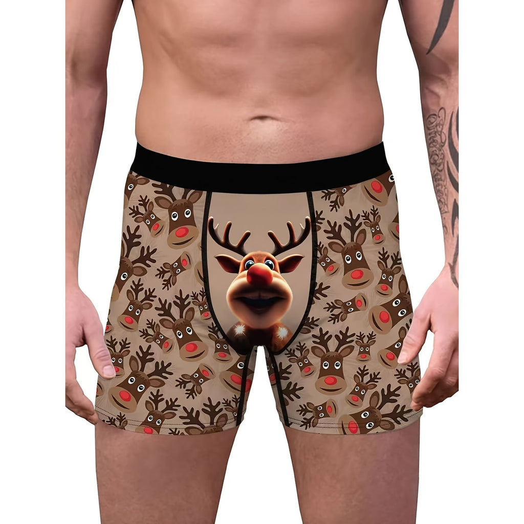 Men's Christmas Boxer Briefs Cotton Reindeer Print with Elastic Waistband - Image 2