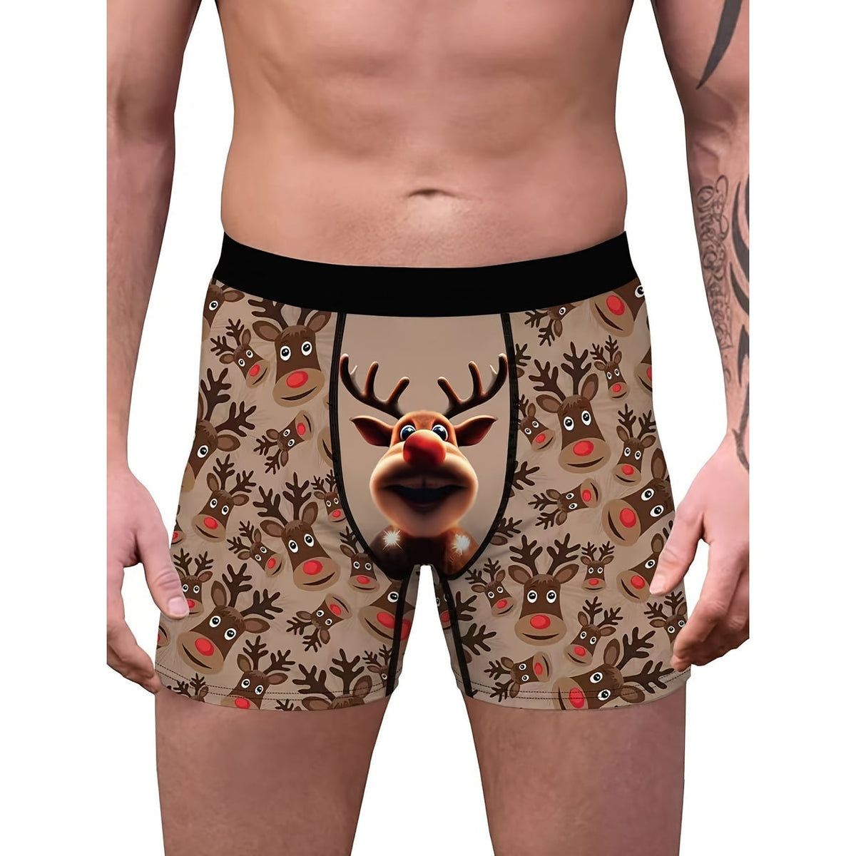 Men's Christmas Boxer Briefs Cotton Reindeer Print with Elastic Waistband - Image 2