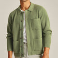 Men's Collared Knit Button Up Cardigan with Patch Pockets and Ribbed Cuffs - Image 1
