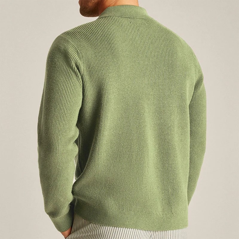 Men's Collared Knit Button Up Cardigan with Patch Pockets and Ribbed Cuffs - Image 2