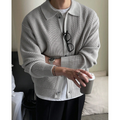 Men's Collared Knit Cardigan with Ribbed Polo Collar and Button Front - Image 2