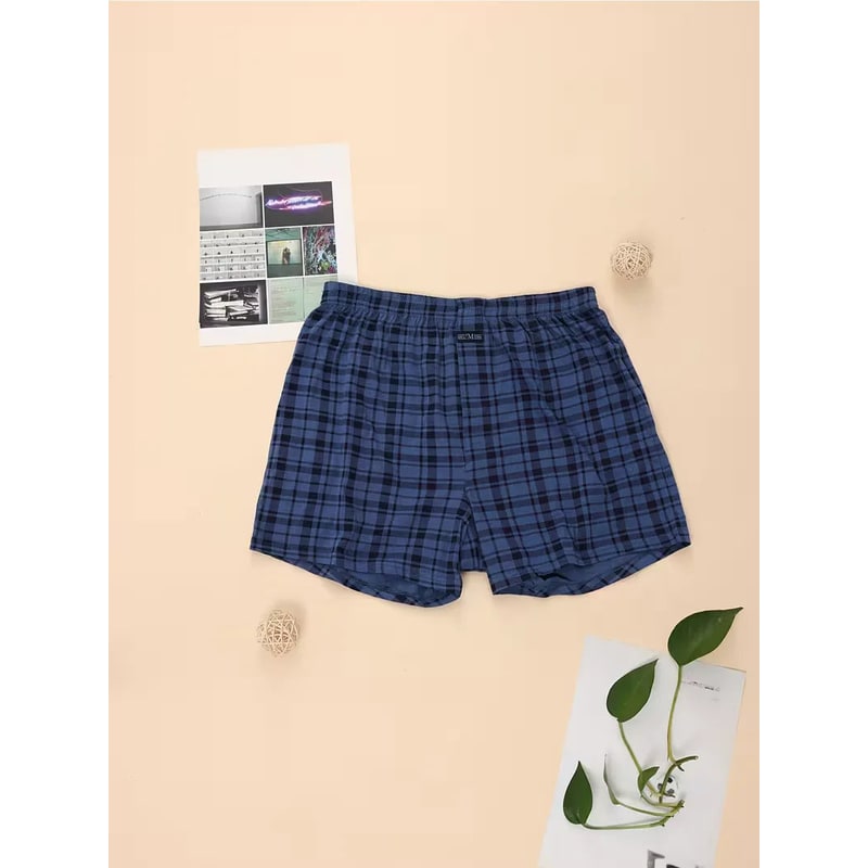 Men's Cotton Boxer Brief Underwear with Plaid Pattern and Elastic Waistband - Image 2