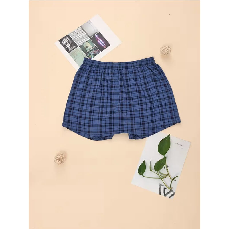 Men's Cotton Boxer Brief Underwear with Plaid Pattern and Elastic Waistband - Image 3