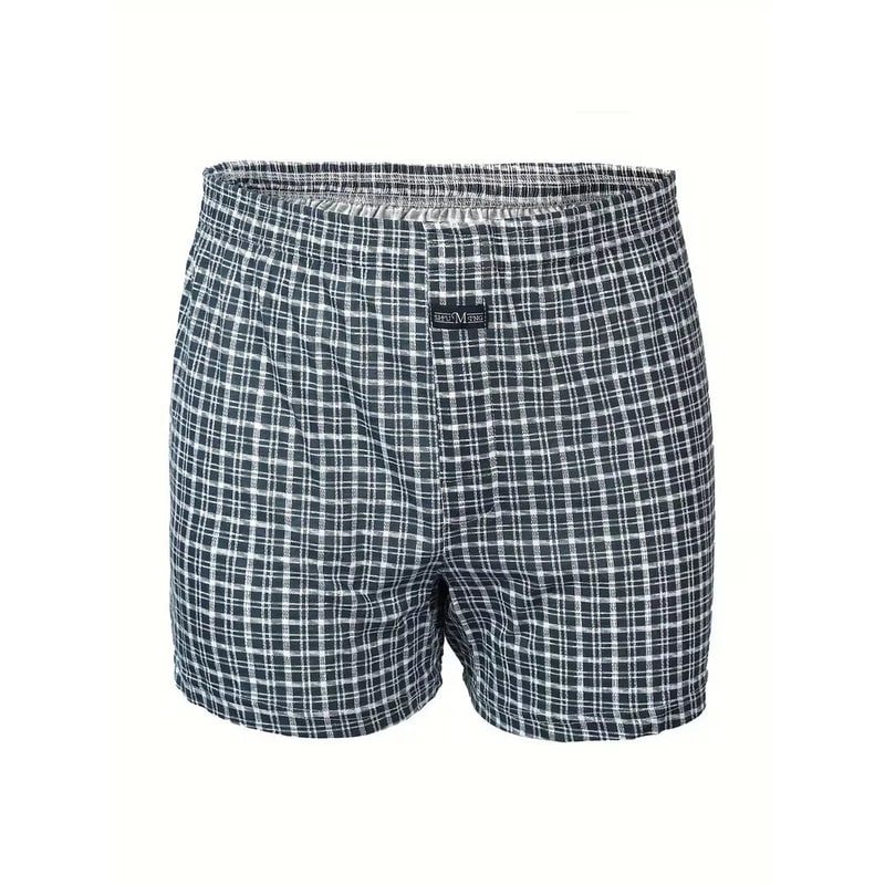 Men's Cotton Boxer Brief Underwear with Plaid Pattern and Elastic Waistband - Image 9