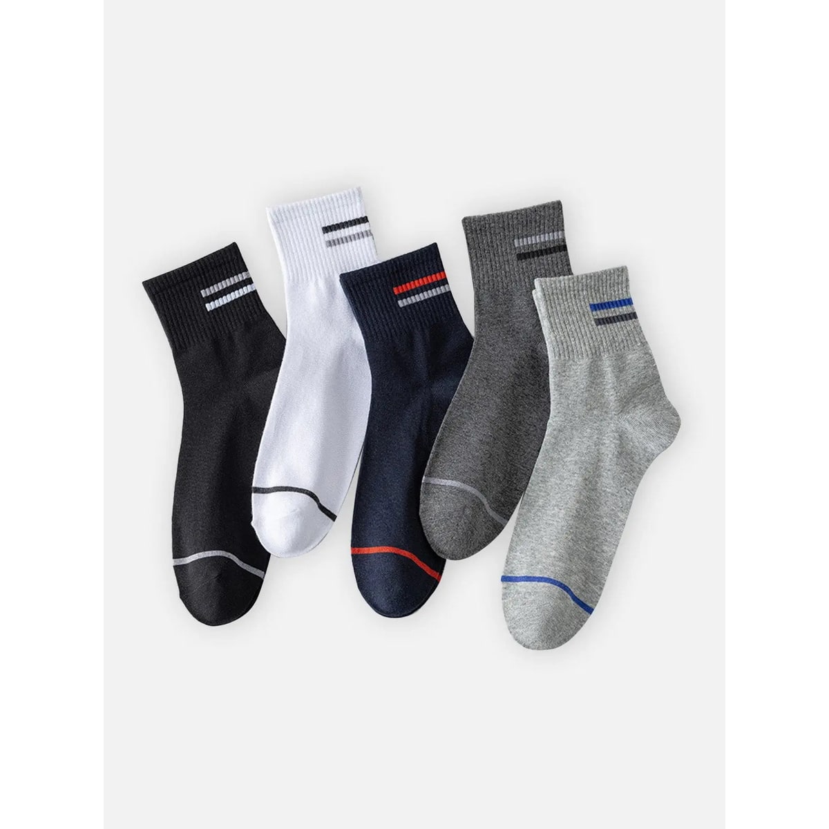 Men's Cotton Crew Socks 5-Pack with Ribbed Cuffs and Stripe Details - Image 1