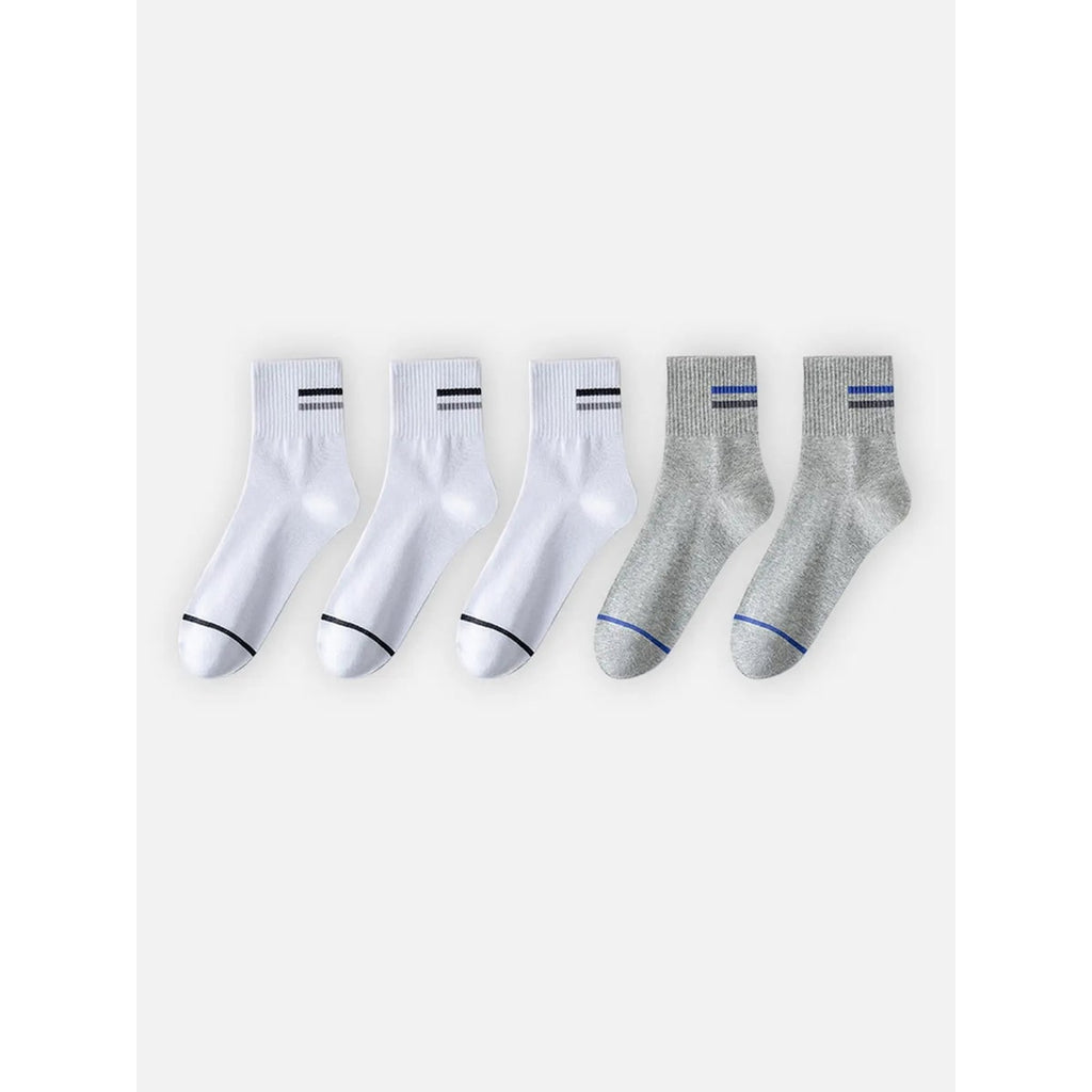 Men's Cotton Crew Socks 5-Pack with Ribbed Cuffs and Stripe Details - Image 10