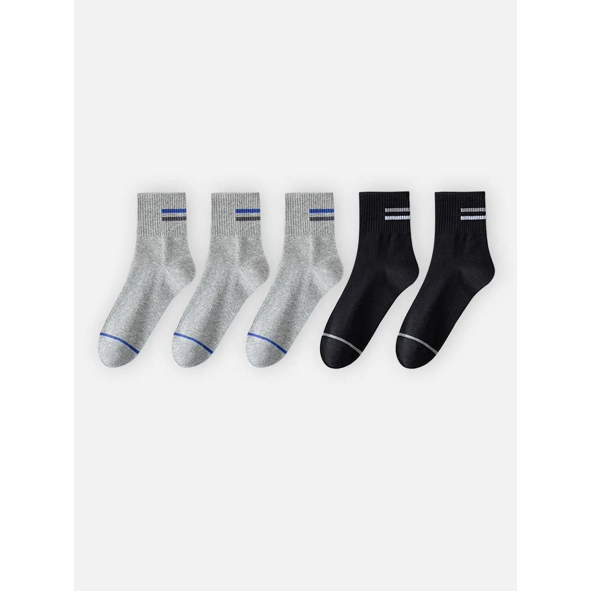 Men's Cotton Crew Socks 5-Pack with Ribbed Cuffs and Stripe Details - Image 14