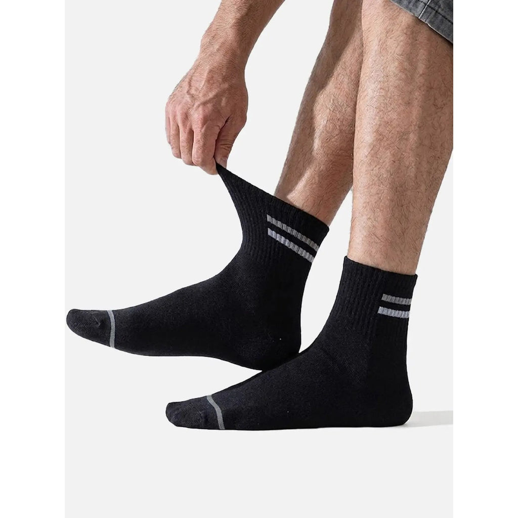 Men's Cotton Crew Socks 5-Pack with Ribbed Cuffs and Stripe Details - Image 3
