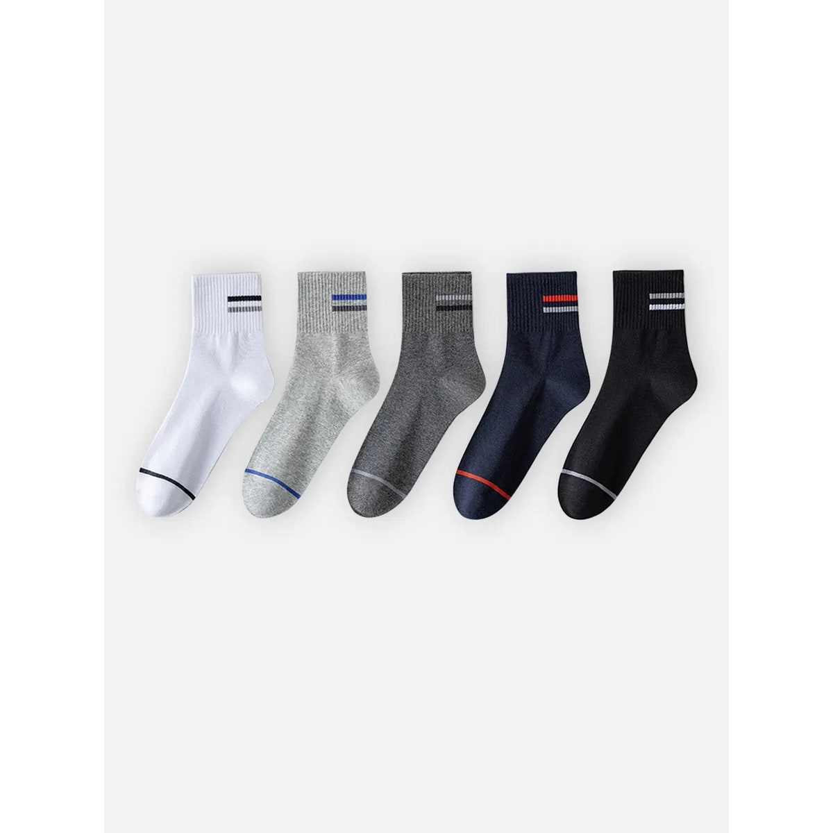 Men's Cotton Crew Socks 5-Pack with Ribbed Cuffs and Stripe Details - Image 7