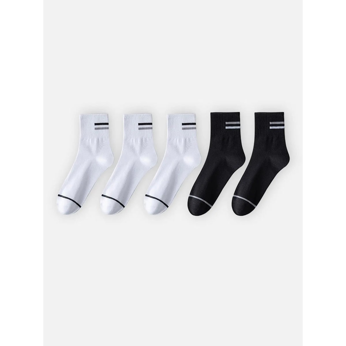 Men's Cotton Crew Socks 5-Pack with Ribbed Cuffs and Stripe Details - Image 9