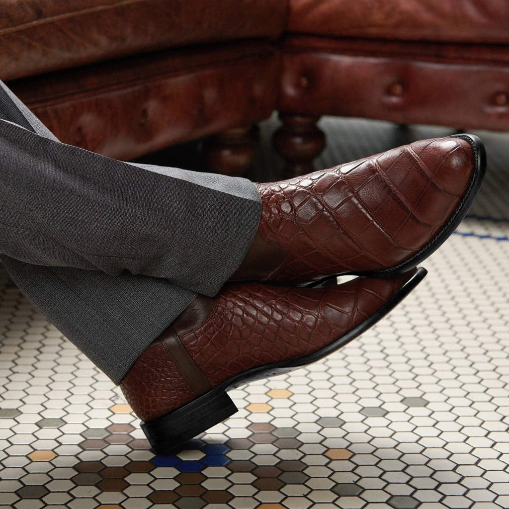 Men's Cowboy Roper Boots Leather Crocodile Embossed Round Toe - Image 8