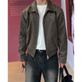 Men's Cropped Leather Jacket with Zip Closure and Elasticated Blouson Hem - Image 3