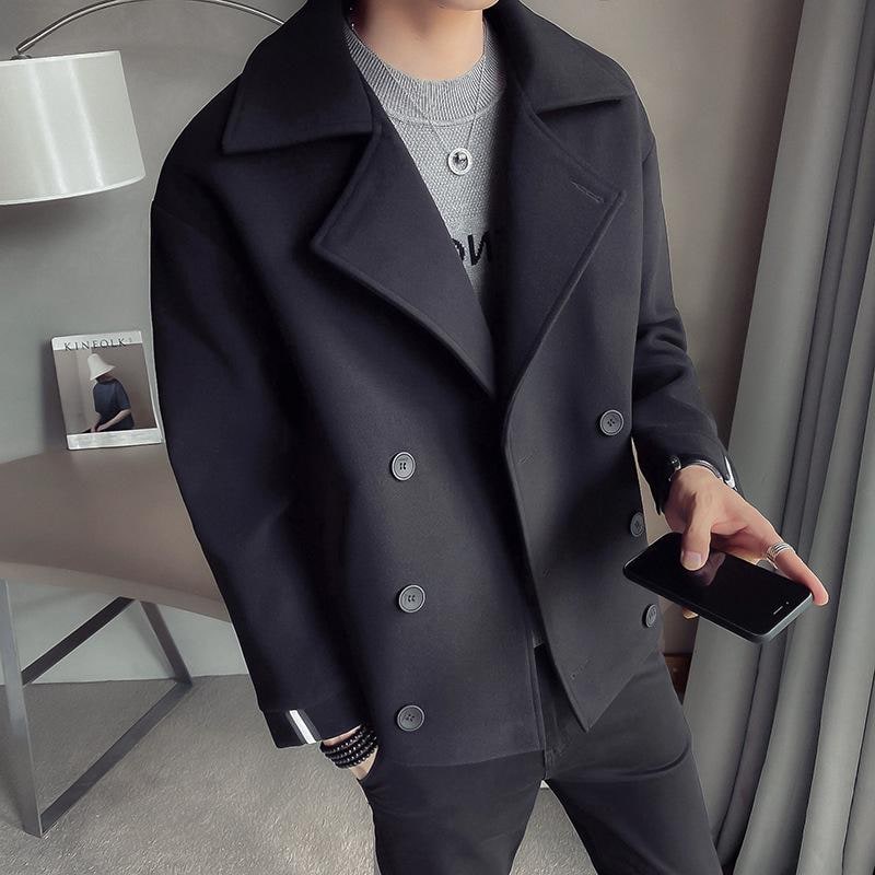 Men's Cropped Trench Coat Double Breasted with Notched Lapels and Striped Cuffs - Image 4