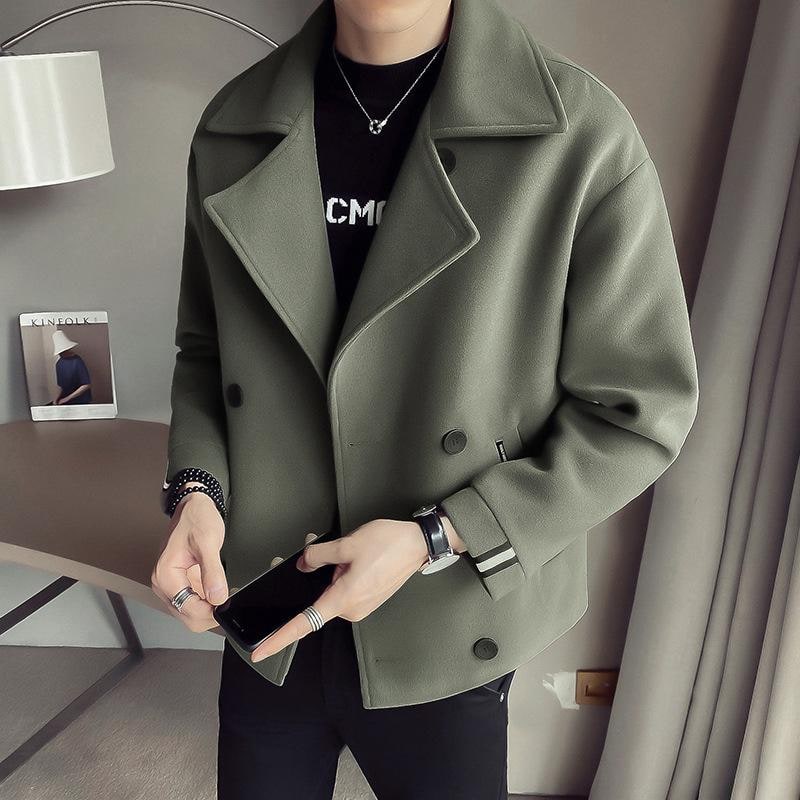 Men's Cropped Trench Coat Double Breasted with Notched Lapels and Striped Cuffs - Image 7