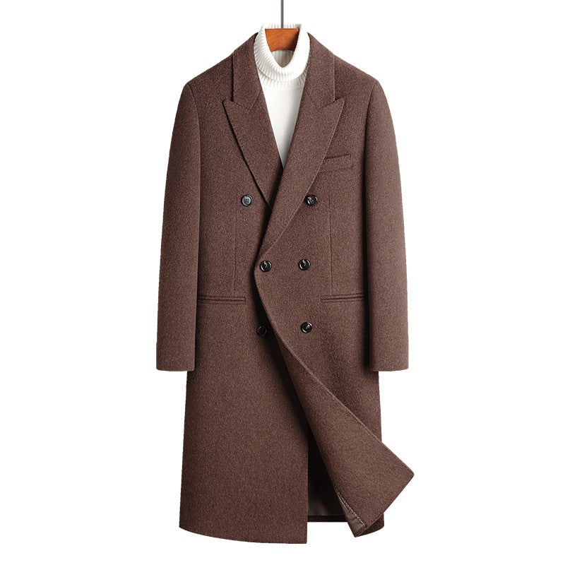 Men's Double-Breasted Wool Blend Overcoat with Peak Lapels - Image 1