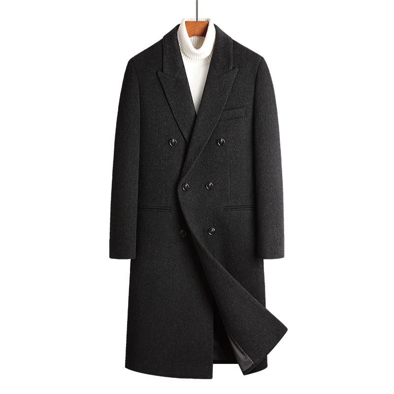 Men's Double-Breasted Wool Blend Overcoat with Peak Lapels - Image 3
