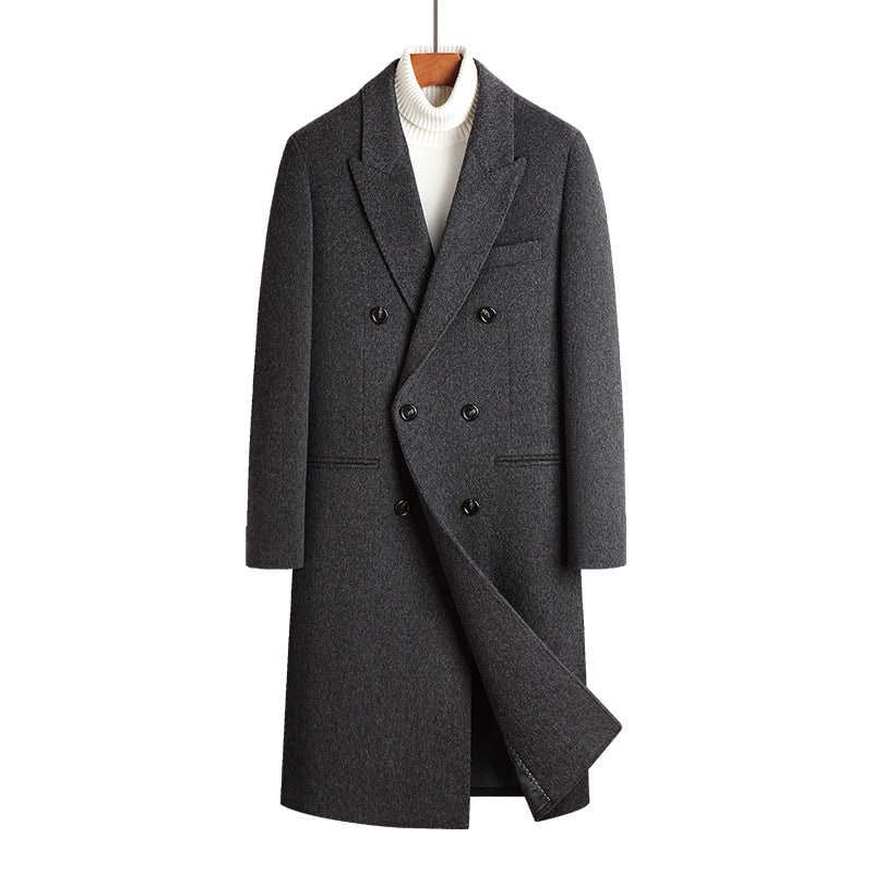 Men's Double-Breasted Wool Blend Overcoat with Peak Lapels - Image 6