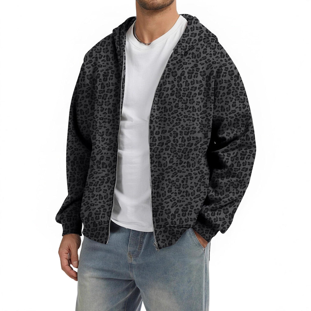Men's Full Zip Up Hoodie Sweatshirt Jacket with Patterned Print and Dropped Shoulders - Image 10